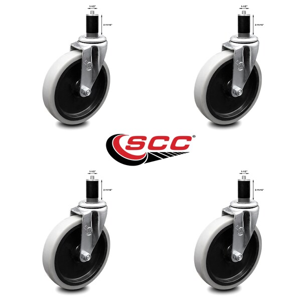 5 Inch Thermoplastic Rubber Wheel 1-1/2 Inch Expanding Stem Caster SCC, 4PK